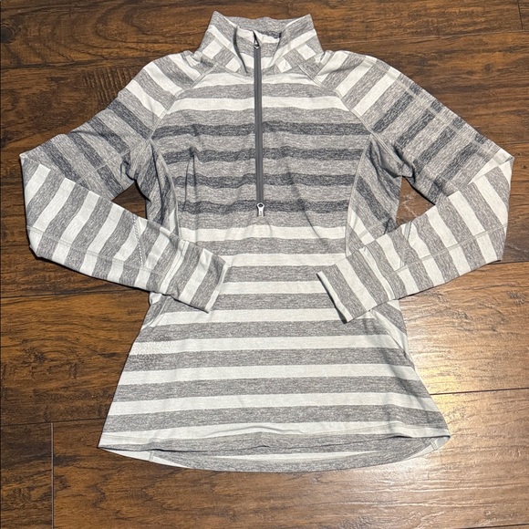 lululemon athletica Sweaters - lululemon athletica Gray and White Striped Half-Zip Sweater